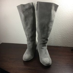 Genuine Suede Mini Block Heel Wide Calf Boots